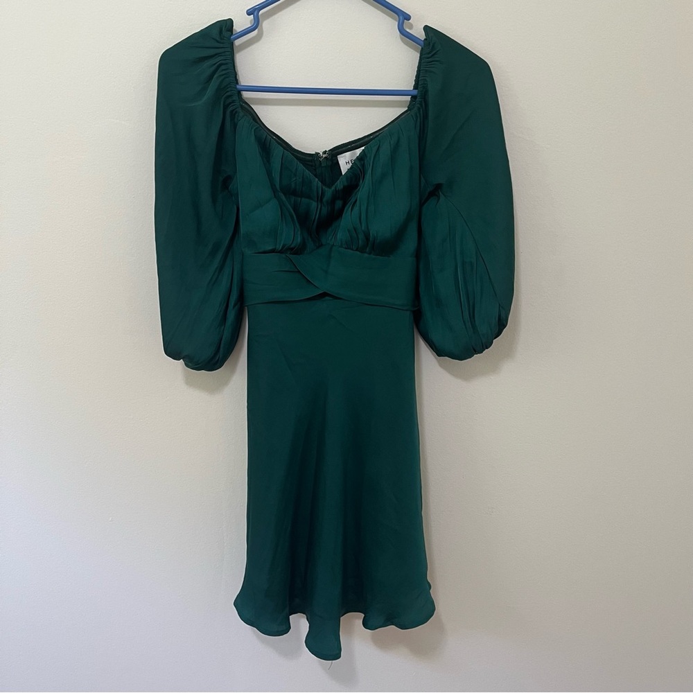 Elegant Green Puff Sleeve Mini Dress